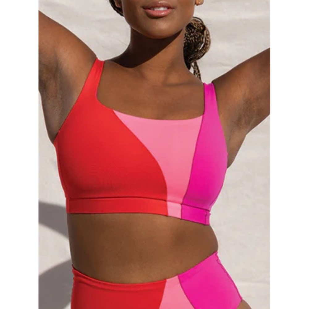 Left On Friday Pool Days Color Block Bikini Top Pink Red Medium